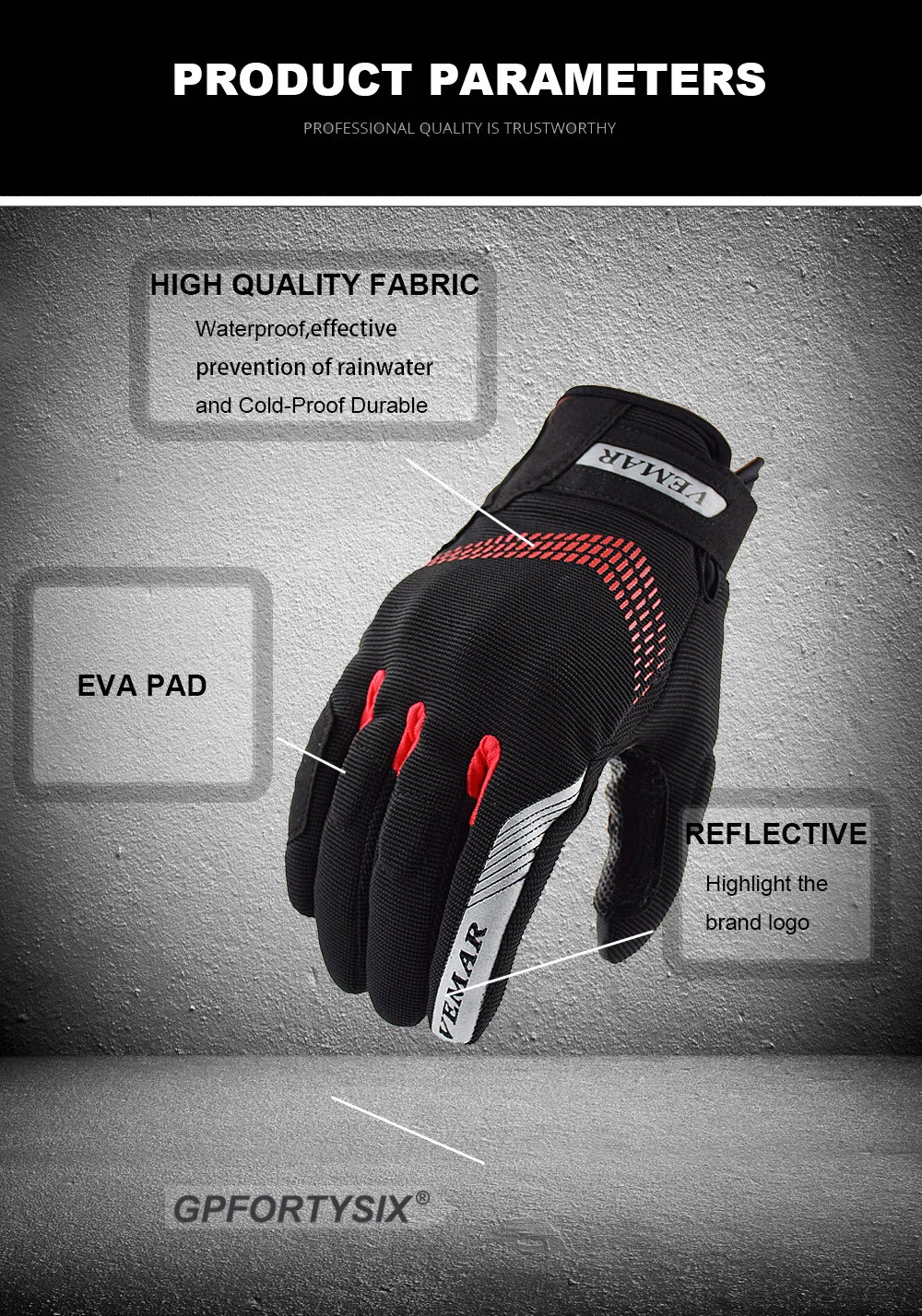 

Breathable Motorcycle Summer Gloves EVA Pad Men Motorcycle Gloves Waterproof Cycling Bicycle Gloves Reflective Full Finger Glove