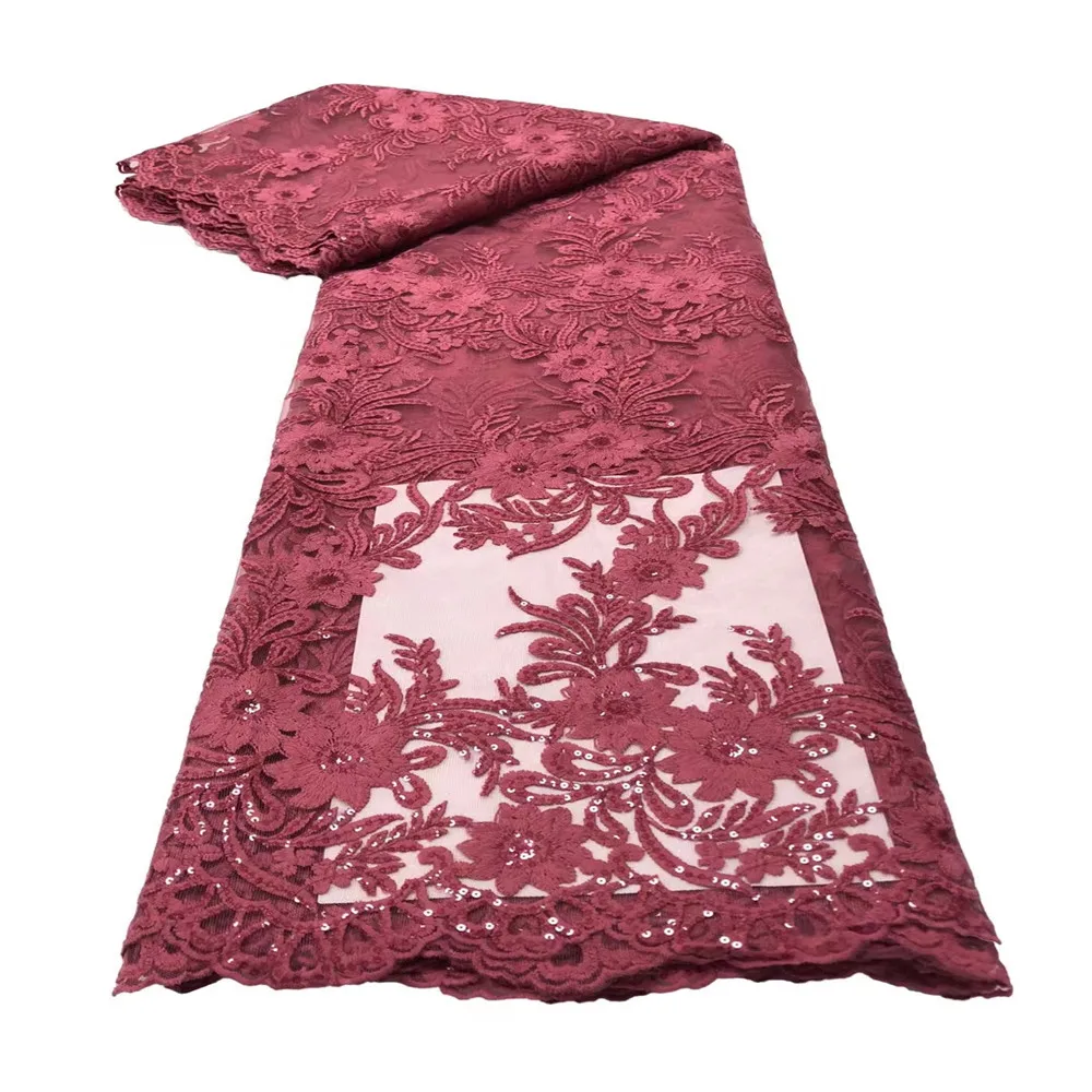 

High Quality Nigerian Wedding African Tulle Lace Fabric With Milk Silk Sequins Embroidery French Lace Fabric For Dress