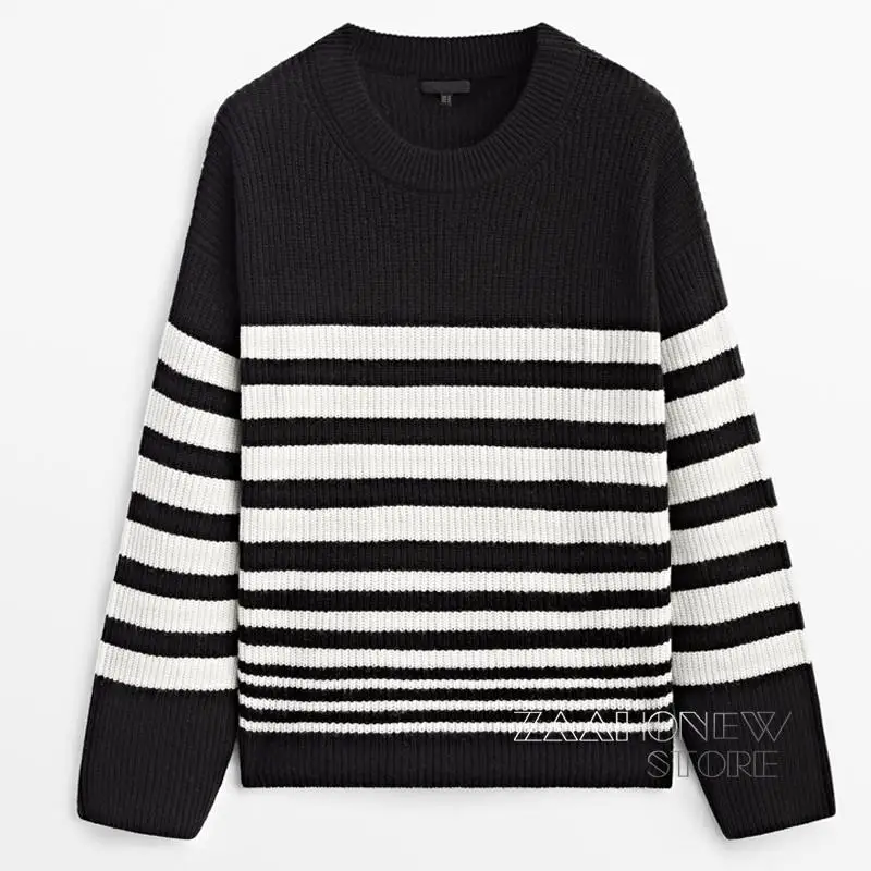 

ZAAHONEW 2022 Autumn Winter Women Fashion Striped Knitted Sweaters And Pullovers Female Casual Warm Jumper Tops Ladies