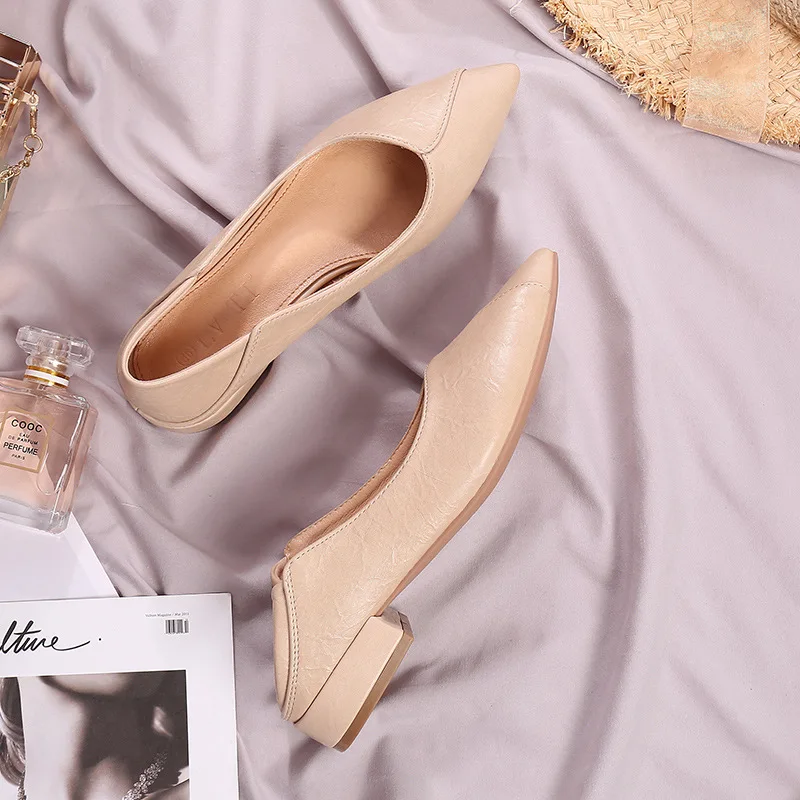 

Soft Single Shoes Pointed Shoes Small Size Women's Shoes Thick Heel 2021 Low Heel Korean Style Large Size 41-43 Fat Wide