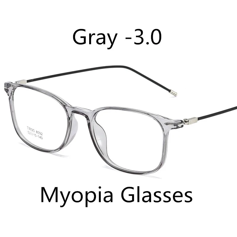 Gray -3.0 Elbru ультралегкие TR90 очки для близорукости женские и мужские Модные прозрачные квадратные оправы близорукие очки With-0.5-1.0-1.5to-6.0 - Цвет оправы: Gray -3.0