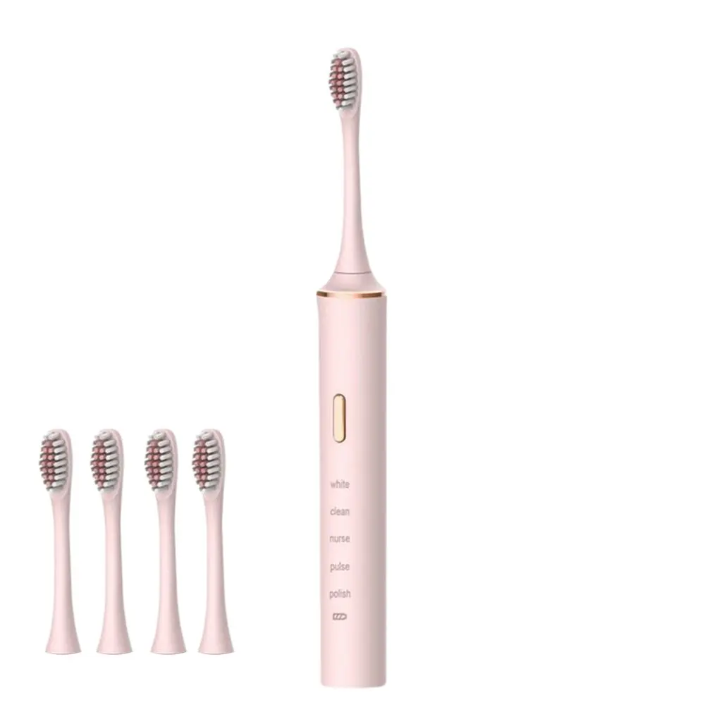 

Electric Toothbrush Adult Timer Sonic Teeth Cleaning Brush 5 Mode USB Rechargeable Tooth Brushes With 4 Replacement Heads