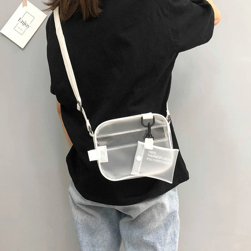 Causual PVC Transparent Clear Woman Crossbody Bags Shoulder Bag Handbag Jelly Small Phone Bags With Card Holder Wide Straps Flap images - 6