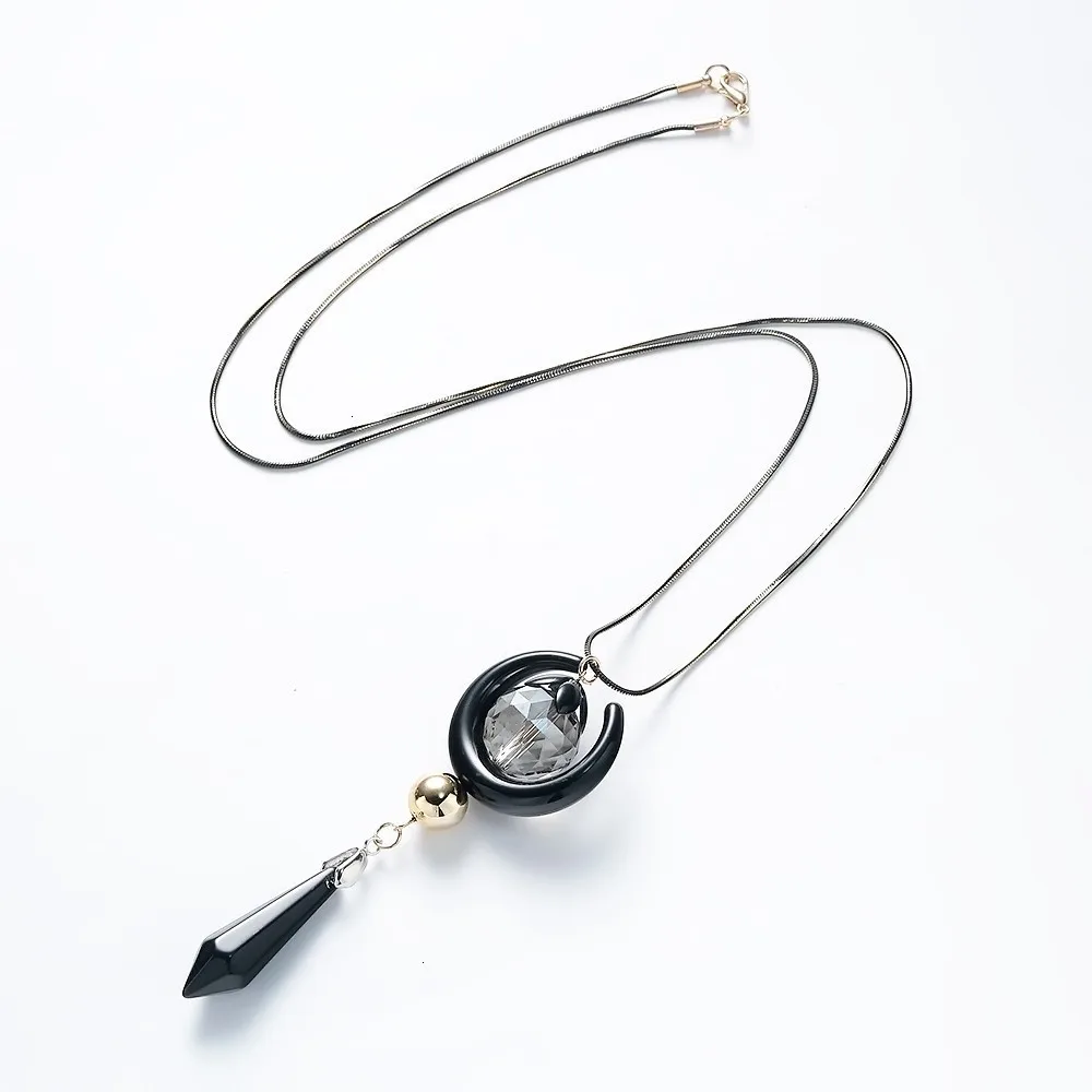 Collier Femme Длинные ожерелья для женщин Модный чёрный акриловый лунный кристалл ожерелья и подвески свитер с чокером цепи ювелирные изделия