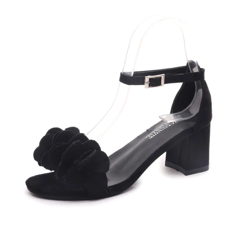

Women Sandals High Heel Wedges 2018 Summer Flock Fashion Flower Solid Color Non-slip Elegant Large Size Female Sandals