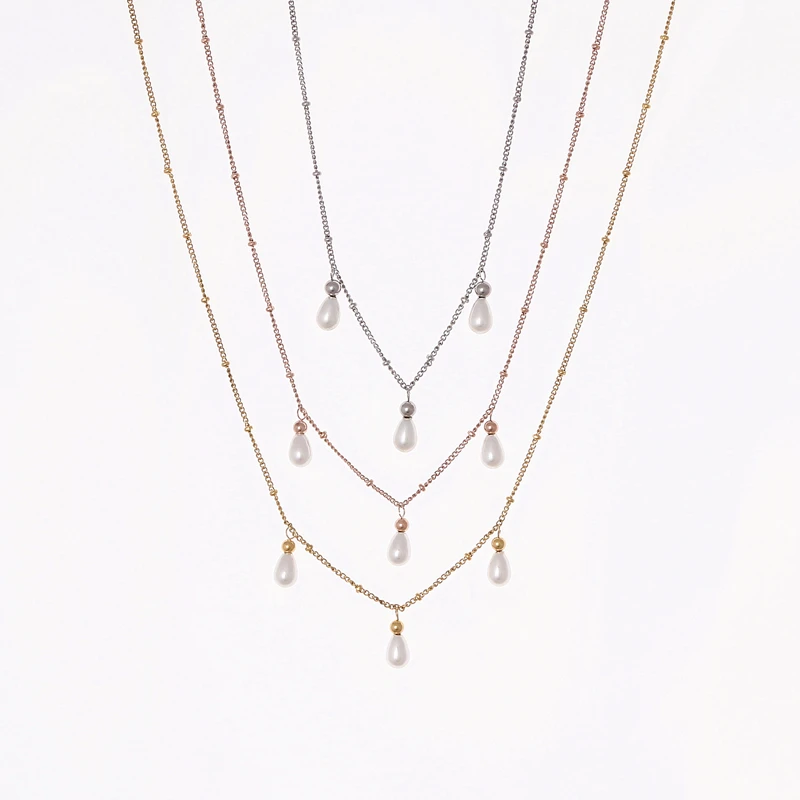 Жемчужное ожерелье из нержавеющей стали в форме капли воды с кулоном цепочкой