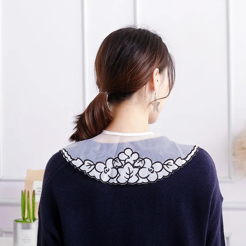 

Sitonjwly Woman Removable Big Lapel Detachable Collar Lace Chiffon Fake Collar Ladies White Sweater Flase Collars Faux Col Decor