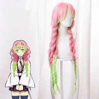 anime demon slayer cosplay long wig character dominator blade ganlu temple mili pink gradient green styling twist braid cos wig