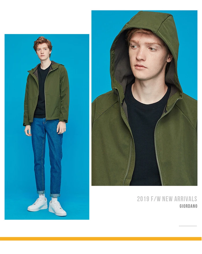 Giordano ветровка с капюшоном и застежкой на молнии, имеется несколько цветовых решений данной модели