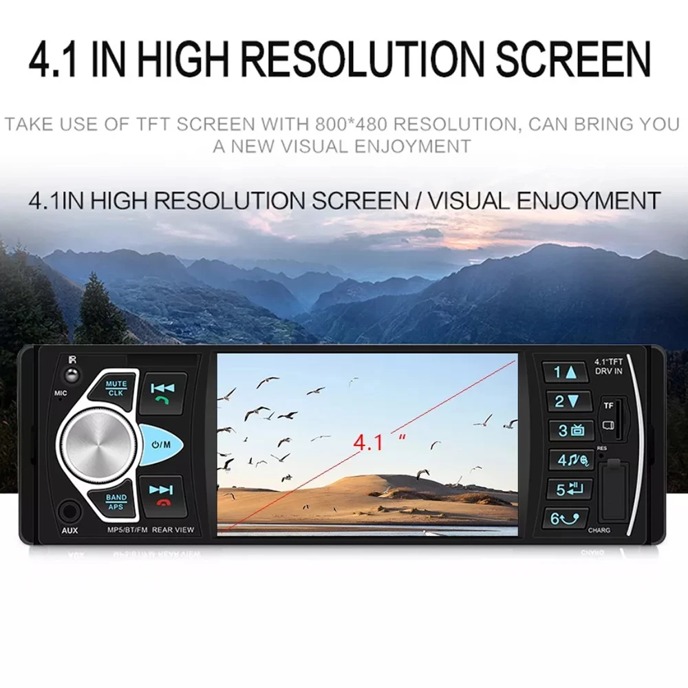 

1 Din 4.1 Inch Digital TFT Screen MP3 Car Radio Stereo USB AUX FM Audio Player Station Remote Control Bluetooth Car Radio