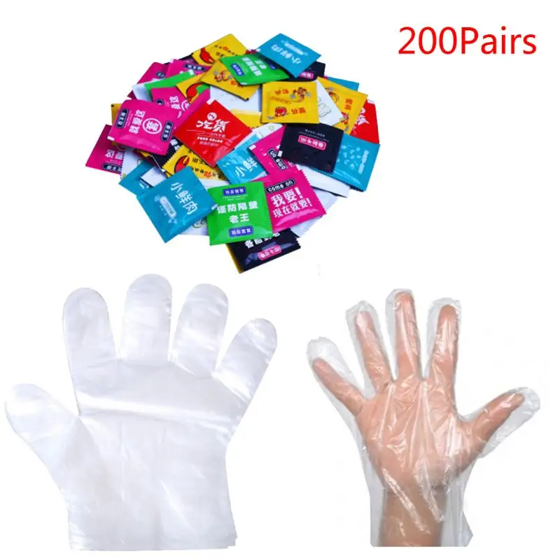 

200pcs Transparent Disposable Gloves BBQ Eco-friendly Food Plastic Fruit Vegetable Glove Kitchen Accessories