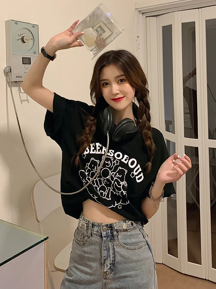 Повседневная Свободная футболка с коротким рукавом 4 размера надписью для