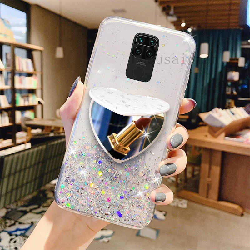 RedMi 8 7A 7 8A 9A 9C 9AT 9T 6A класса люкс любящее сердце с зеркалом для макияжа мерцающие