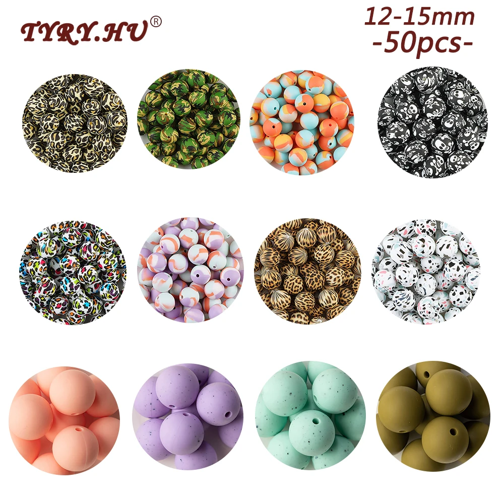 TYRY.HU 50 шт./лот пищевые силиконовые бусины Terrazzo & Leopard Печать Прорезыватель для