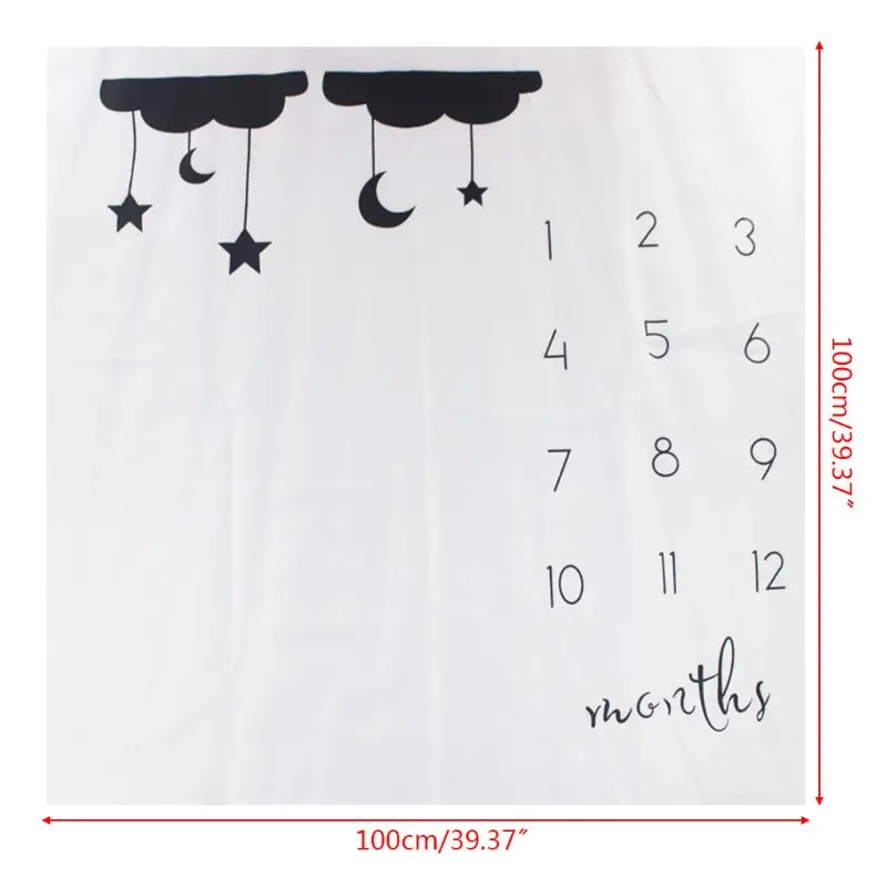 

50LE Newborn Baby Milestone Number Cloud Pattern Mat Blanket Photography Background Backdrop Cloth