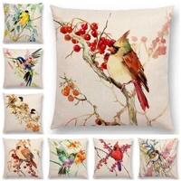 cute bird tree cotton linen pillow case cushion cover sofa car waist pillow covers home decoration