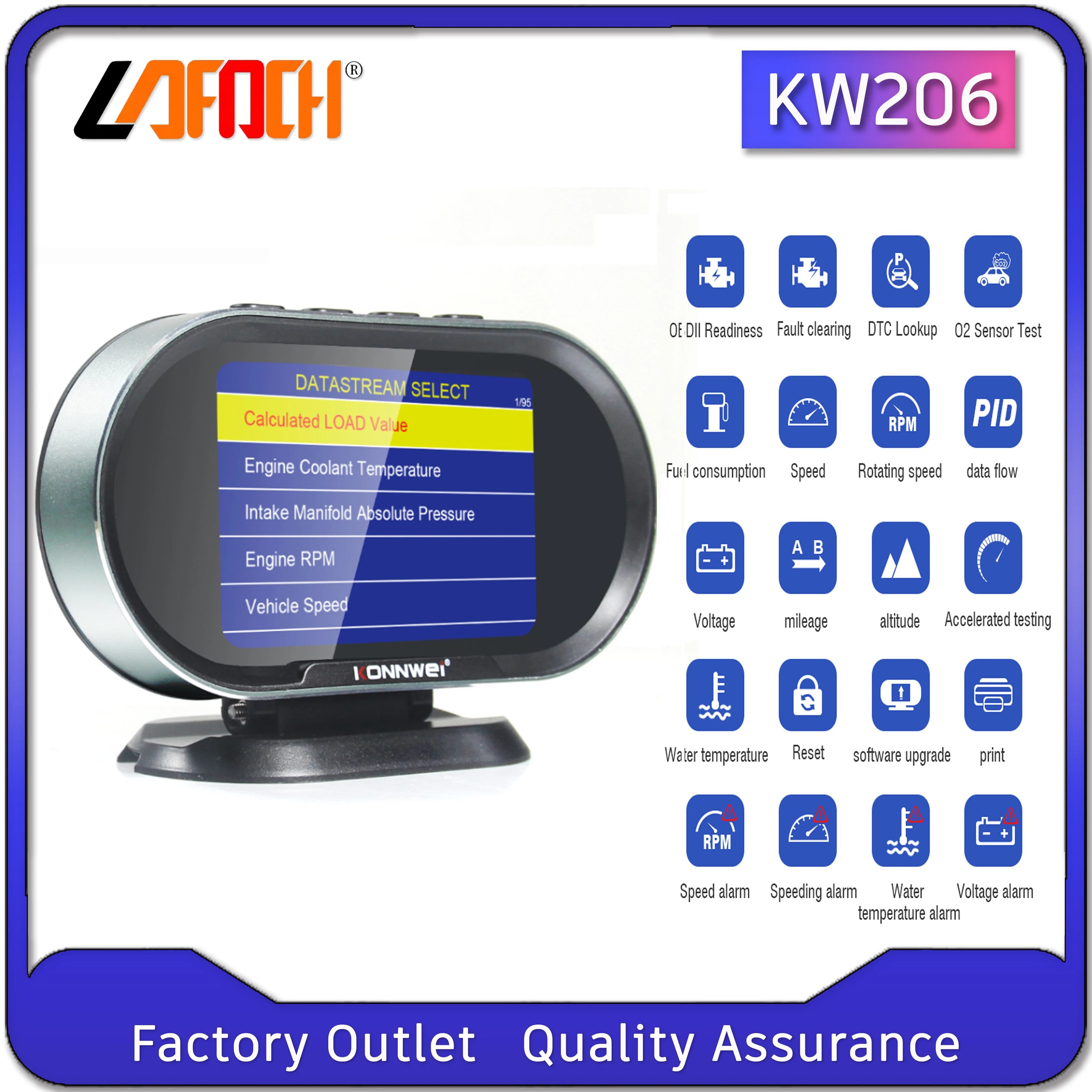 

Автомобильный бортовой компьютер LAFOCH KW206 OBD2, Автомобильный цифровой компьютер, дисплей OBD 2, сканер, датчик расхода топлива, воды, температур...