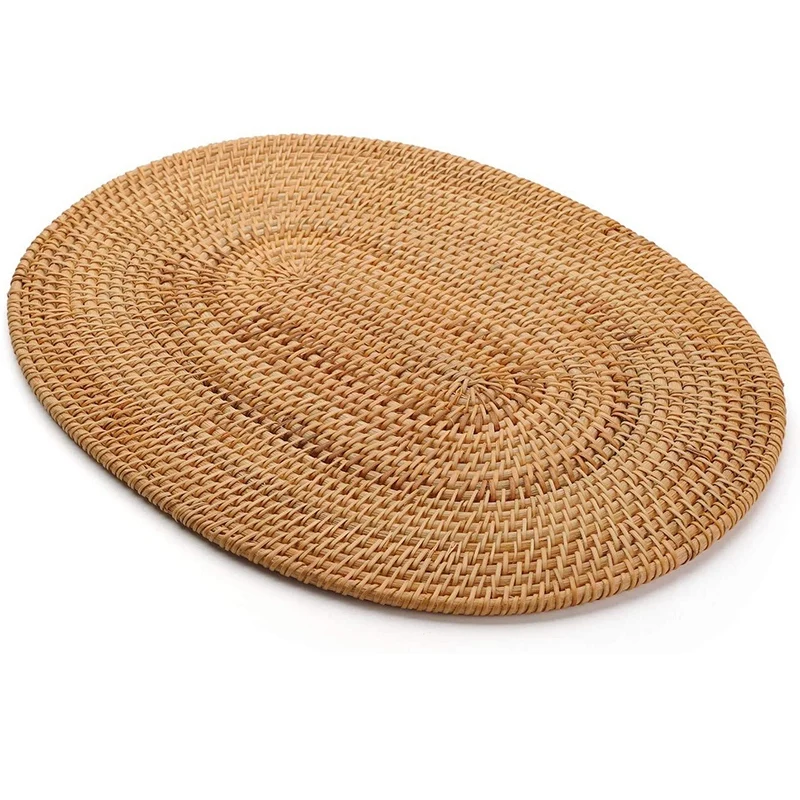 

Oval Rattan Placemat,Natural Rattan Hand-Woven,Tea Ceremony Accessories,Suitable for Dining Room, Kitchen,Living Room