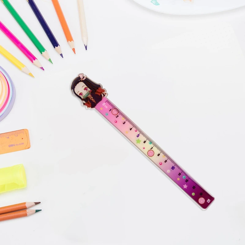 

Cute Acrylic Student Stationery Anime Demon Slayer Cosplay Ruler Measuring Scale Students Cartoon Gift For Kids