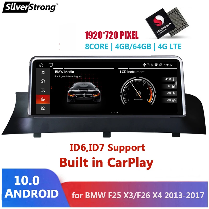 

10.25" Snapdragon Android 10 CAR Radio GPS for BMW X4 F26 X3 F25 2011- 2017 multimedia stereo Navigation 1920*720P 2 din