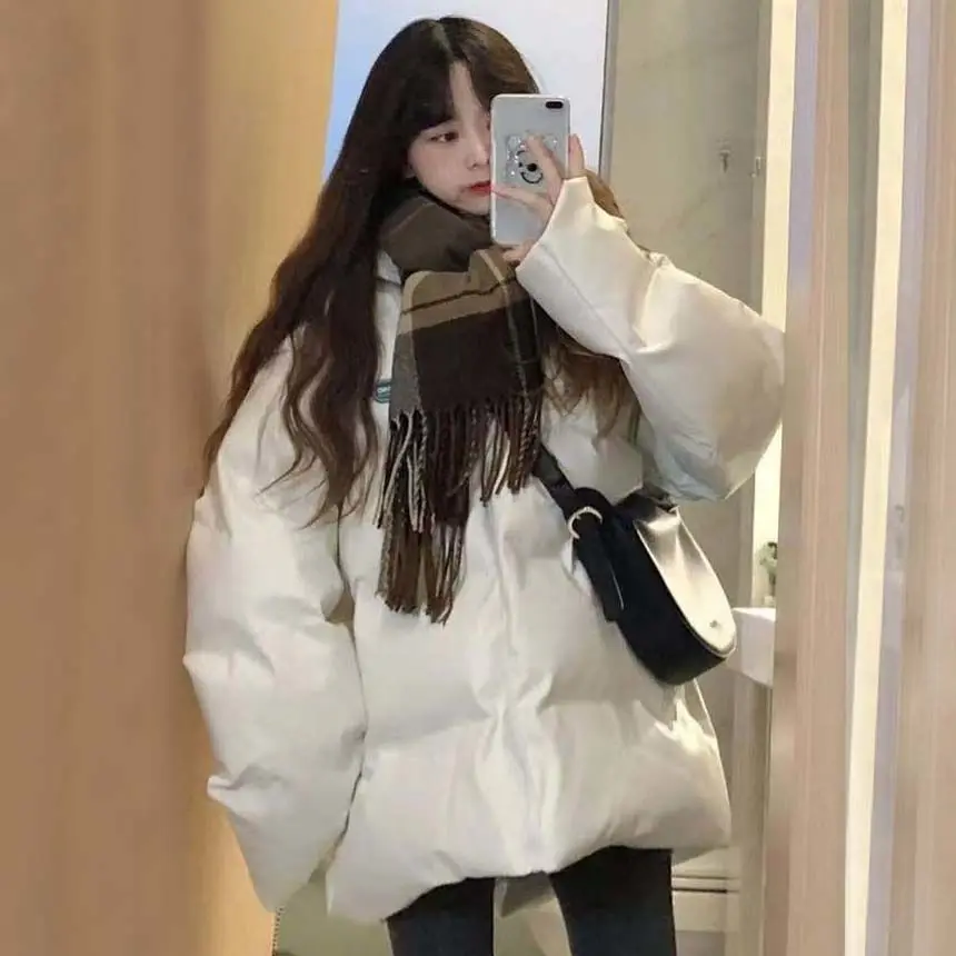 

Модная хлопковая одежда из искусственной кожи с воротником-стойкой, новинка зимы 2021, утепленная одежда для студенток, свободная хлопковая о...