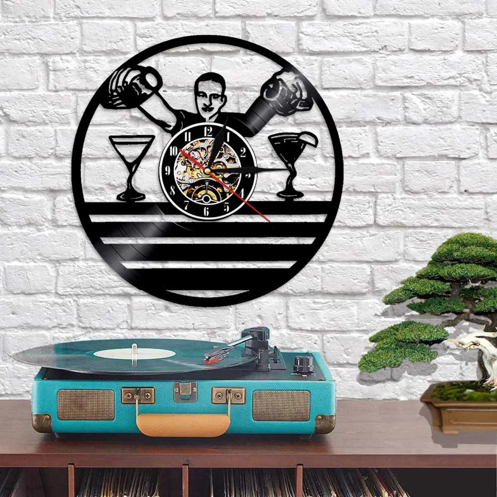 Винтажные настенные часы с виниловой пластиной 3D современный дизайн для бармена