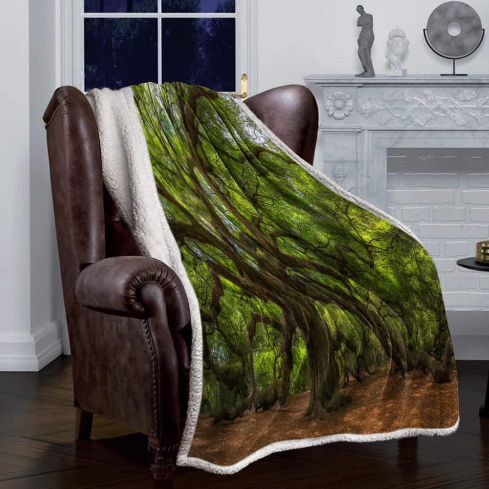 Trees Forest Green Vegetation Blanket Floral Fleece for Kids Girl Couch Soft Plush Bedspreads Quilt Drop Ship Blankets | Дом и сад