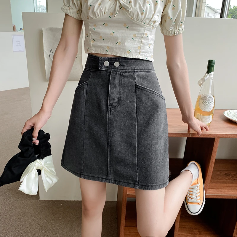

Denim skirt new 2021 summer short skirt high-waist A-line skirt is thin and versatile, buttocks
