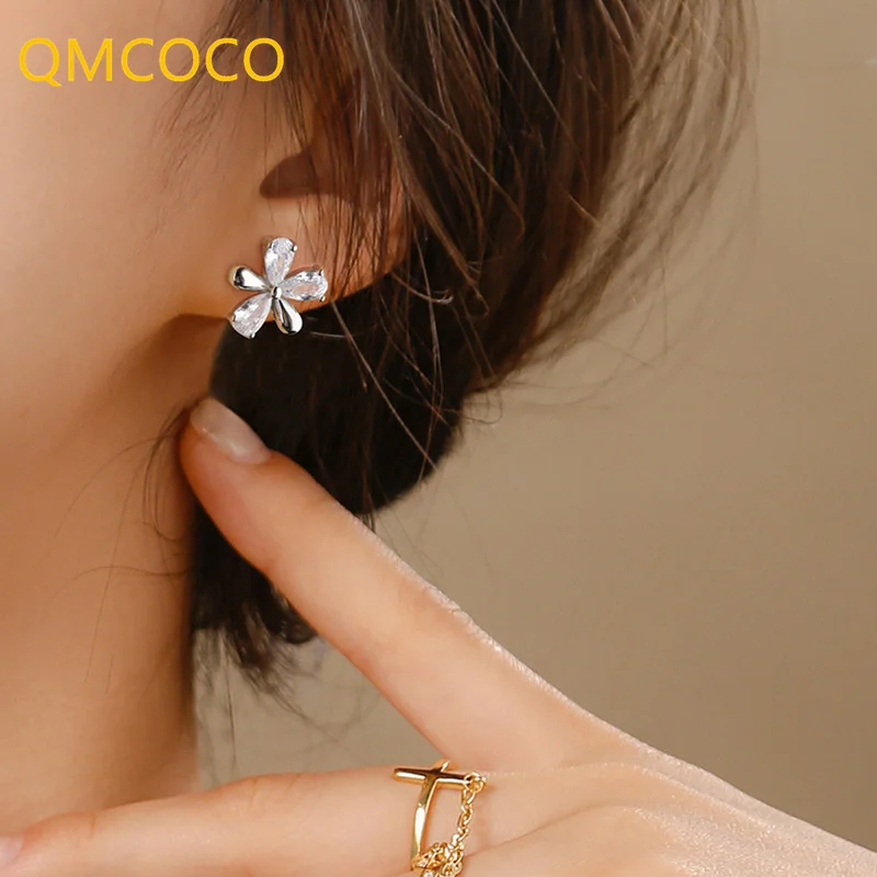 

QMCOCO 925 Серебряные Классические Элегантные циркониевые цветы простые серьги для женщин Свадьба романтивечерние Geremony ювелирные изделия аксе...