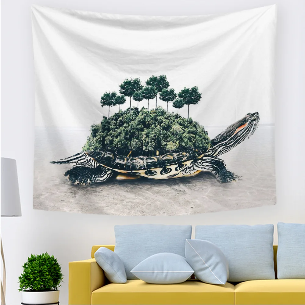 Deer Bear Tapestry Colorful Fish Turtle Animal Wall Hanging Duck with Plants Scenic Printed Decoration | Дом и сад