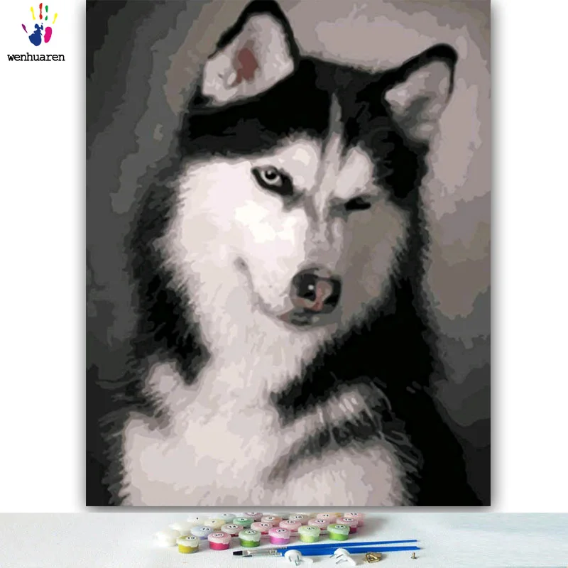 DIY картинки для раскраски по номерам с цветами Собака Картина Рисование в рамке