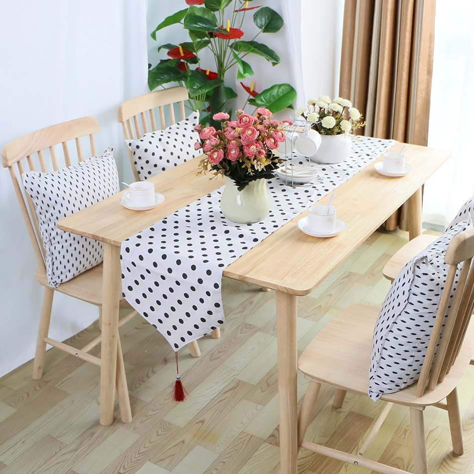 

White Black Geometry Cloth Table Runner Polyester Cotton Linen Thickened Pastoral Style Decoration Can Be Used For Country Party