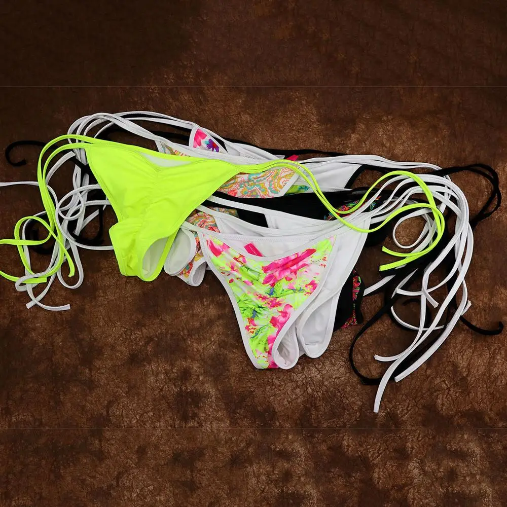 

Women Sexy Black Thong T-back Cheeky Bikini bottom Female Swimwear Secret Low Waist Nightwear Ruffles Brazilian Swimsuit