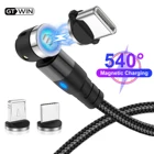 Магнитный USB-кабель GTWIN для зарядки iPhone, зарядное устройство с поворотом на 540 градусов, кабель USB Type-C для Xiaomi, Samsung, Магнитный зарядный кабель Micro USB