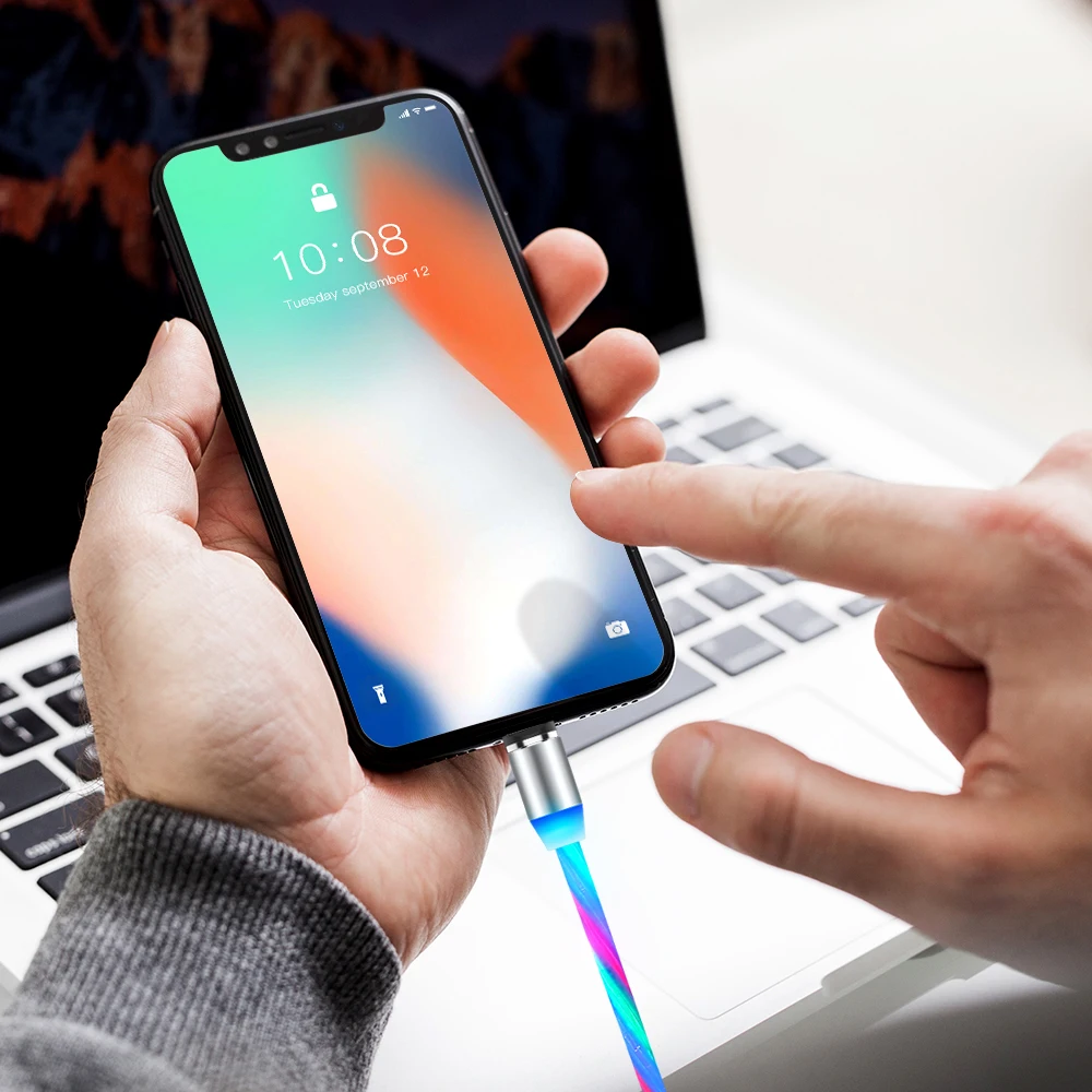 Магнитный светодиодный кабель для быстрой зарядки, магнитный кабель Micro usb type C, светодиодный шнур, зарядное устройство type-C для samsung S10 Hauwei