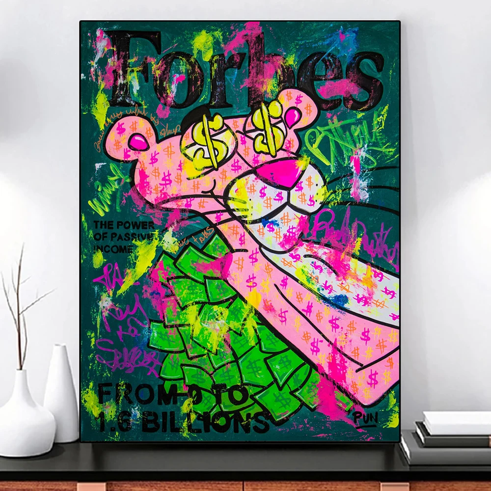 

Abstract Pink Panther Pop Art Canvas Painting Graffiti Pink Leopard Poster and Print Wall Art Picture For Living Room Home Decor