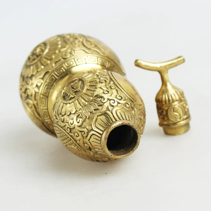 La buena suerte tradicional china Wu Lou Hu Lu calabaza Cucurbit para la riqueza Natural Feng Shui calabaza de lat&oacute;n Mental pacifica mejorar la suerte-3