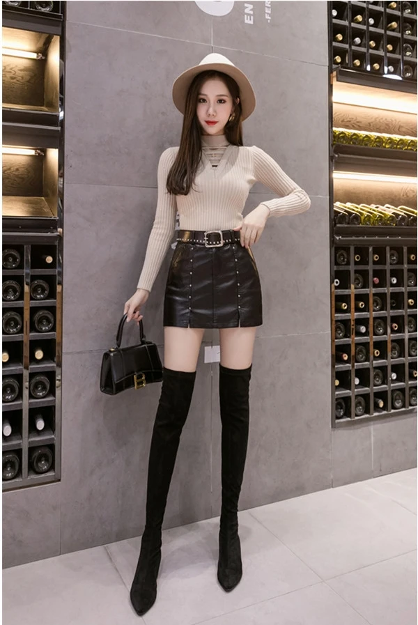 Женская облегающая юбка с завышенной талией черные брюки из искусственной кожи