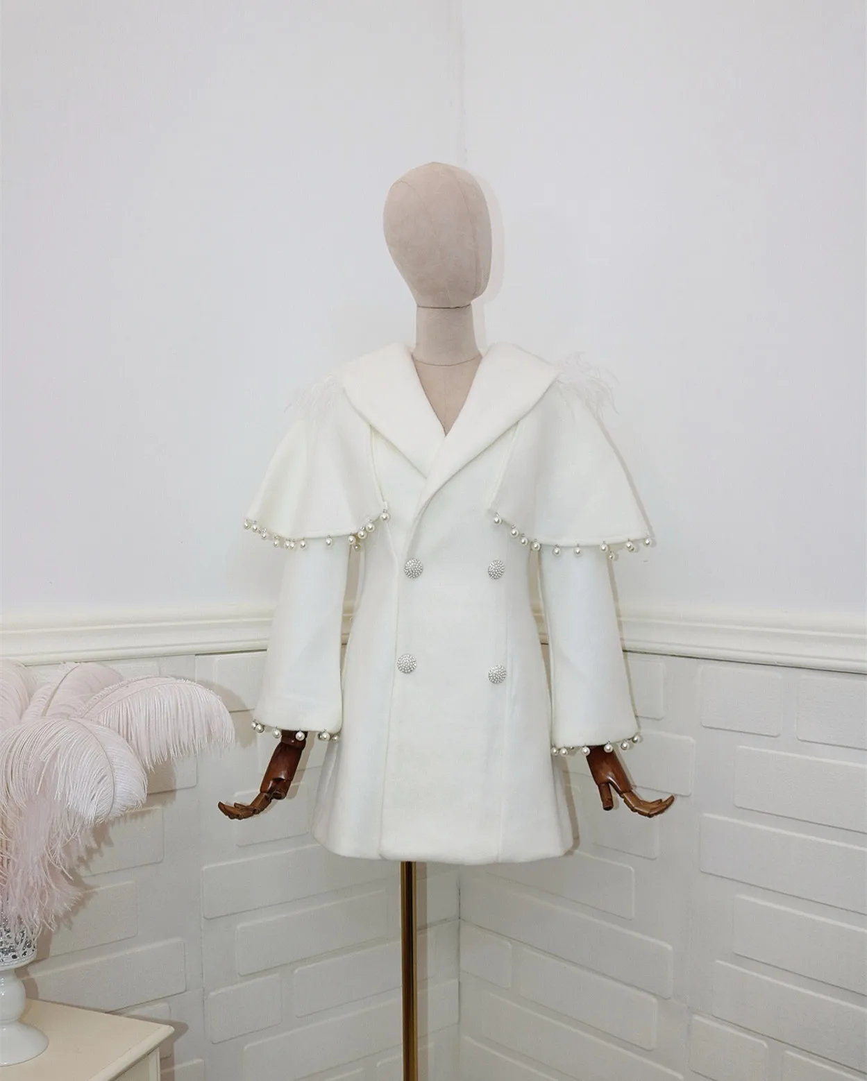 Лацкан двубортная жемчужная накидка я бахромой шаль шляпа плюс хлопок теплый 2020