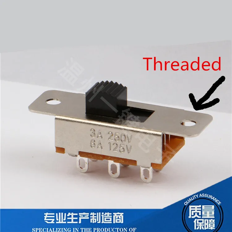 8mm Threaded 10 шт. SS-22L05 ВКЛ/ВЫКЛ 2 позиции 2P2T 6 шпильки PCB Панель ползунковый переключатель 6A/125V 3A/250 В переменного тока 5/6/8 мм цвета: черный, белый - Цвет: 8mm Threaded