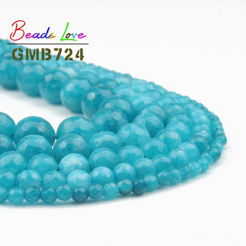 Граненые круглые бусины синего камня для изготовления ювелирных изделий 4 6 8 10 12 15