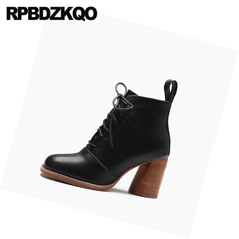 черный коренастый осень батильоны Настоящая кожа зимняя Квадратный носок на
