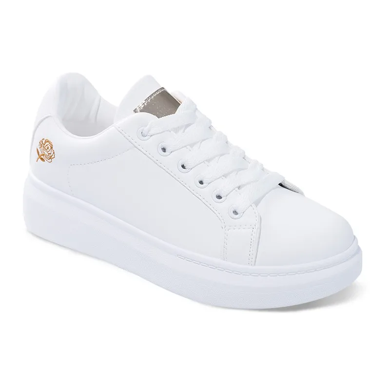

2021 Women Casual Shoes New Spring Women Shoes Fashion Embroidered White Sneakers Breathable Flower Lace-Up Women Sneakers