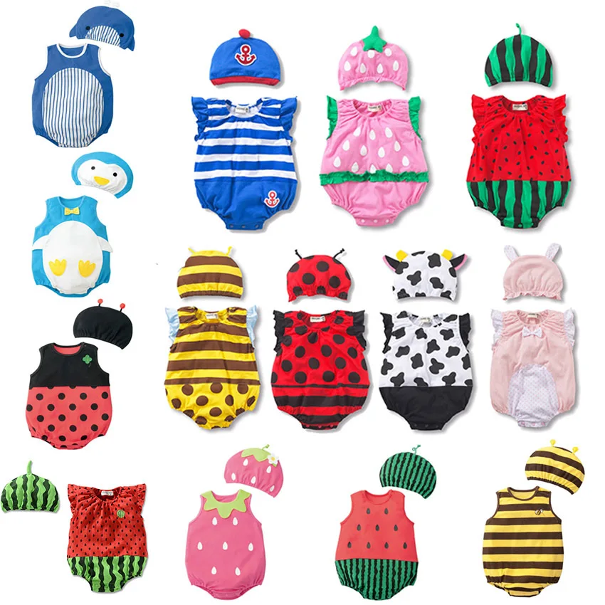 

Lovely New baby boy girl rompers Newborn Infant Toddler Boy Girl Summer clothes Romper cotton Jumpsuit Clothes+hat set