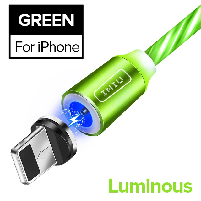 For iPhone Green INIU световой поток магнитного освещения USB кабель для iPhone XR X 7 8 микро Тип C зарядное устройство Быстрая зарядка магнит зарядка USB-C тип-c - Цвет: For iPhone Green