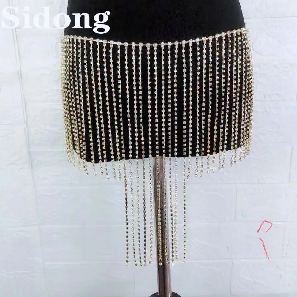 

Sexy Tassel Rhinestone Body Chain Harness for Women Statment Shiny Crystal Underwear Jewelry Bikini Bra Waist Chain