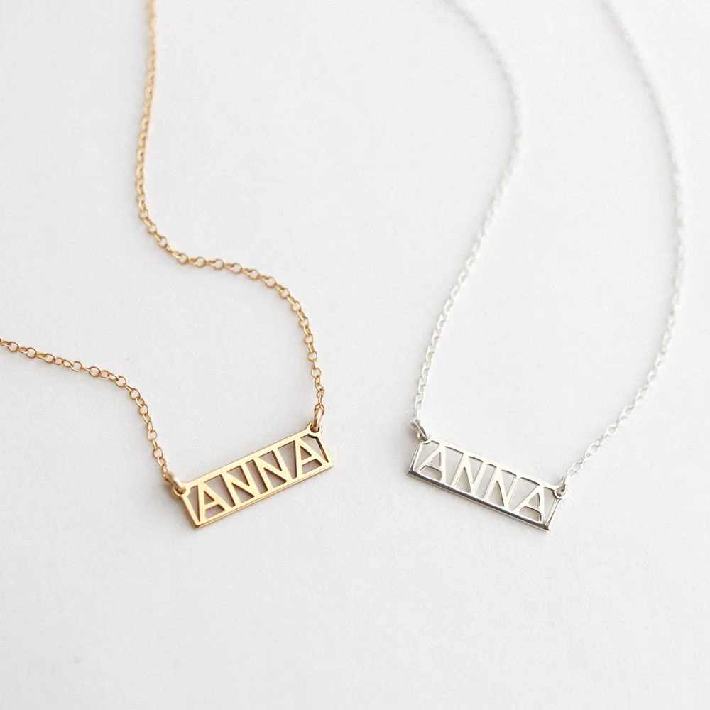 Custom Name Necklace Stainless Steel Rectangular Nameplate Pendant Personalized Name Necklace Jewelry For Women Birthday Gifts