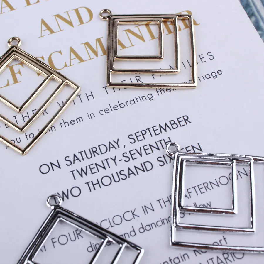 Квадратные геометрические Подвески 20 шт./лот золотого и серебряного цвета серьги
