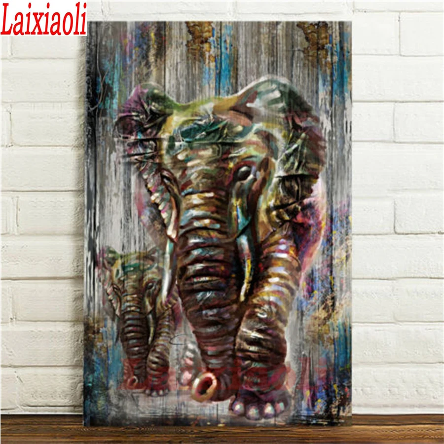 

Color Elephant 5D Diy Diamond Painting Elephant mother and child Cross Stitch Diamond Mosaic Craft Diamond Embroidery Needlework