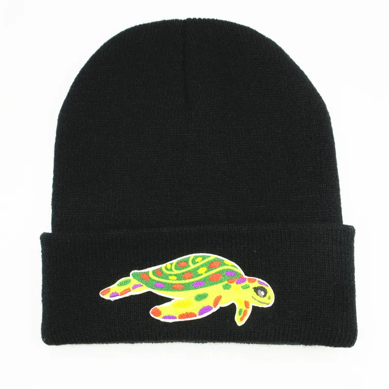 

Cartoon turtle embroidery Thicken knitted hat winter warm hat Skullies cap beanie hat for kid men women 360